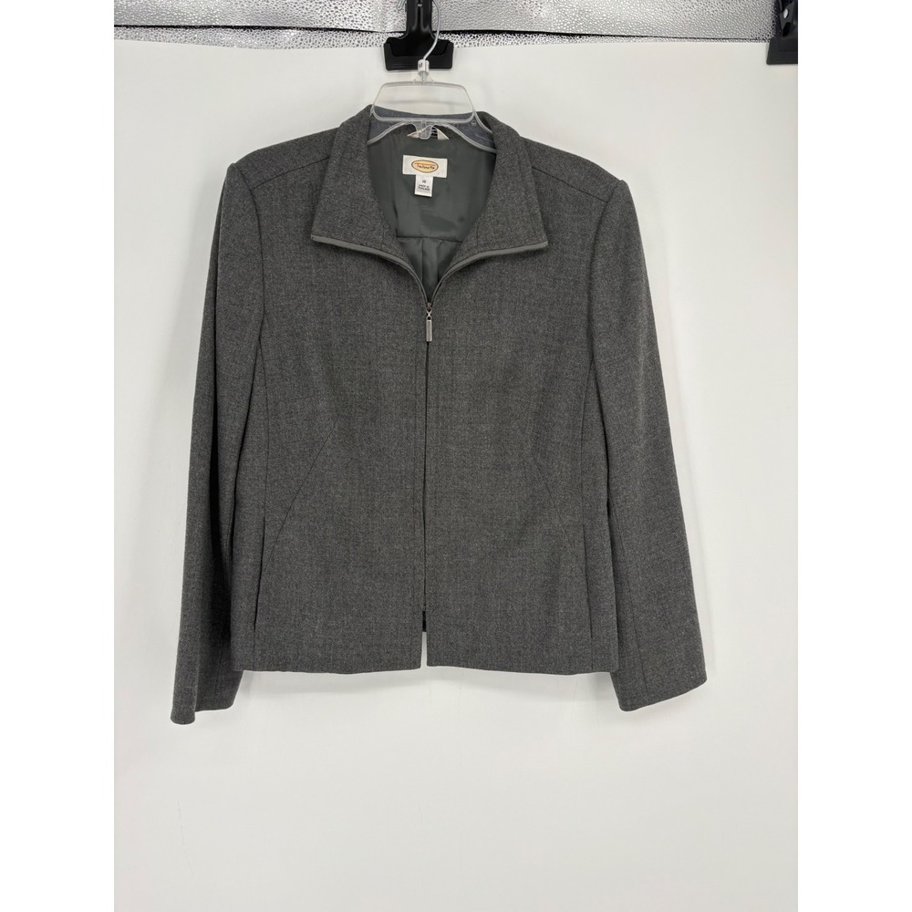 Talbots Jacket Women 10 Grey Zip Front Italian Wool Blend Professional Classic